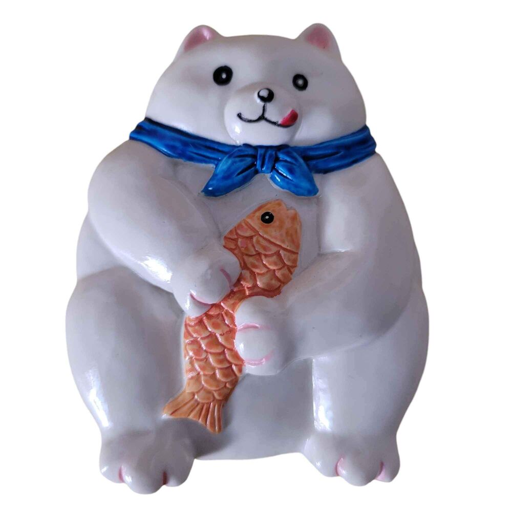 Vintage Wal-Mart Clay Bear with fish refrigerator magnet